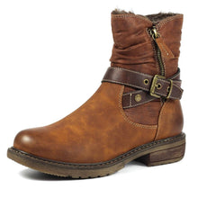 Load image into Gallery viewer, Lunar Chime II Brown Water Repellent Rouched &amp; Strap Trim Fur Lined Boot
