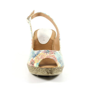 Lunar Doretta White & Multi Colour Speckled Peep Toe Slingback Wedge Sandal