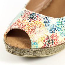 Load image into Gallery viewer, Lunar Doretta White &amp; Multi Colour Speckled Peep Toe Slingback Wedge Sandal
