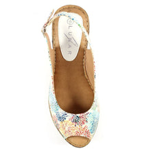 Load image into Gallery viewer, Lunar Doretta White &amp; Multi Colour Speckled Peep Toe Slingback Wedge Sandal
