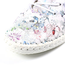 Load image into Gallery viewer, Exbury Leather Floral Metallic White Mock Lace Up Plimsoll - Boutique on the Green 
