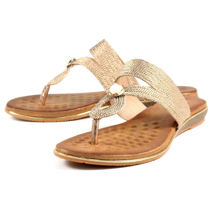 Lunar Ezra Toe Post Slip On Mule Sandal With Rope Effect & Jewelled Trim - Boutique on the Green 