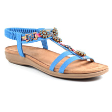 Load image into Gallery viewer, Lunar Feast Ribbon &amp; Floral Trim T-Bar Open Toe Sandal With Elasticated Back - Boutique on the Green 
