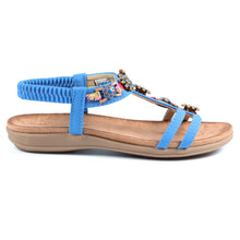 Load image into Gallery viewer, Lunar Feast Ribbon &amp; Floral Trim T-Bar Open Toe Sandal With Elasticated Back - Boutique on the Green 
