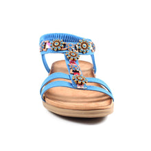 Load image into Gallery viewer, Lunar Feast Ribbon &amp; Floral Trim T-Bar Open Toe Sandal With Elasticated Back
