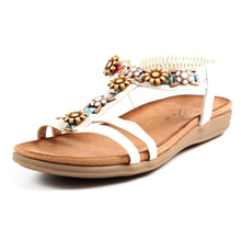Load image into Gallery viewer, Lunar Feast Ribbon &amp; Floral Trim T-Bar Open Toe Sandal With Elasticated Back
