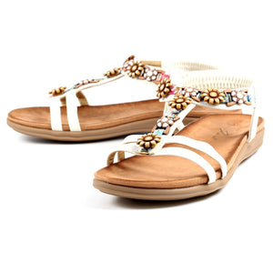 Lunar Feast Ribbon & Floral Trim T-Bar Open Toe Sandal With Elasticated Back - Boutique on the Green 