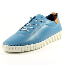 Load image into Gallery viewer, Lunar Flamborough Mid Blue Leather Mock Lace Up Plimsoll
