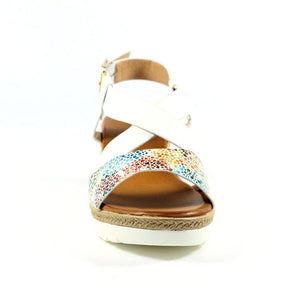 Lunar Foxy White Cross Over Platform Wedge Open Toe Sandal With Speckled Trim