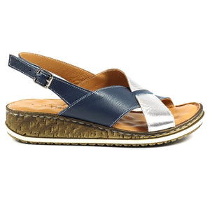 Lunar Grenoble Leather Navy & Silver Cross Over Strap Open Toe Comfort Sandal - Boutique on the Green 