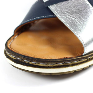 Lunar Grenoble Leather Navy & Silver Cross Over Strap Open Toe Comfort Sandal