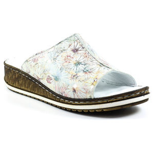 Lunar Magnet Off White Floral Print Leather Slip On Mule Wedge Sandal - Boutique on the Green 