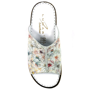 Lunar Magnet Off White Floral Print Leather Slip On Mule Wedge Sandal - Boutique on the Green 
