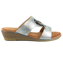 Load image into Gallery viewer, Lunar Manby Metallic Double Strap &amp; Hoop Front Slip On Open Toe Wedge Mule - Boutique on the Green 
