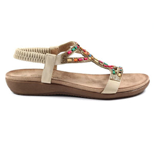 Lunar Mariella Beige Open Toe Sandal With Multi Coloured Beads & Diamantes - Boutique on the Green 