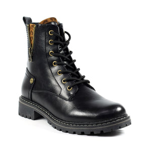Lunar Nevada Black Biker Style Lace Up Ankle Boot With Animal & Zip Trim - Boutique on the Green 
