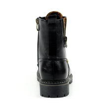 Load image into Gallery viewer, Lunar Nevada Black Biker Style Lace Up Ankle Boot With Animal &amp; Zip Trim
