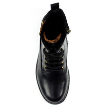 Load image into Gallery viewer, Lunar Nevada Black Biker Style Lace Up Ankle Boot With Animal &amp; Zip Trim

