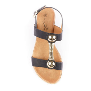 Lunar Renoir Gold T-Bar & Back Strap Open Toe Sandal - Boutique on the Green 