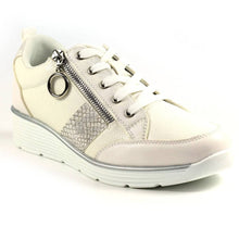 Load image into Gallery viewer, Lunar Sacha Snake Trim Lace Up Wedge Trainer With Mock Zip
