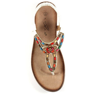 Lunar Una White Toe Post Sandal With Multi Beads & Diamante Trim - Boutique on the Green 