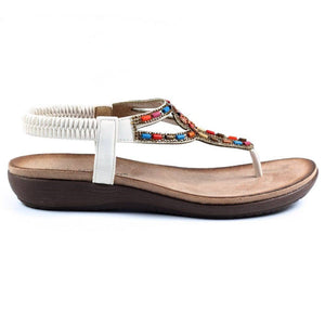 Lunar Una White Toe Post Sandal With Multi Beads & Diamante Trim - Boutique on the Green 