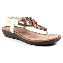 Load image into Gallery viewer, Lunar Una White Toe Post Sandal With Multi Beads &amp; Diamante Trim - Boutique on the Green 
