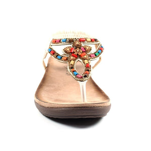 Lunar Una White Toe Post Sandal With Multi Beads & Diamante Trim - Boutique on the Green 