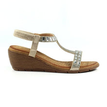 Load image into Gallery viewer, Lunar Macie Silver Open Toe Wedge Sandal With T-Bar Diamante Trim
