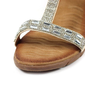 Lunar Macie Silver Open Toe Wedge Sandal With T-Bar Diamante Trim