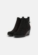 Load image into Gallery viewer, Marco Tozzi Black Microfibre Wedge Ankle Boot With Side Trim
