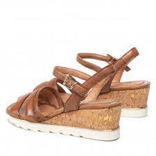 Load image into Gallery viewer, Marco Tozzi Leather Cognac Mid Cork Wedge Strappy Sandal
