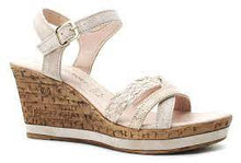 Load image into Gallery viewer, Marco Tozzi Leather Mix Rose Crossover Wedge Sandal
