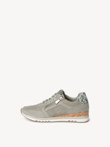 Marco Tozzi Light Green Perforated Zip & Lace Up Trainer With Snake Trim Detail