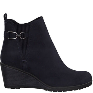 Marco Tozzi Navy Microfibre Wedge Ankle Boot With Side Trim