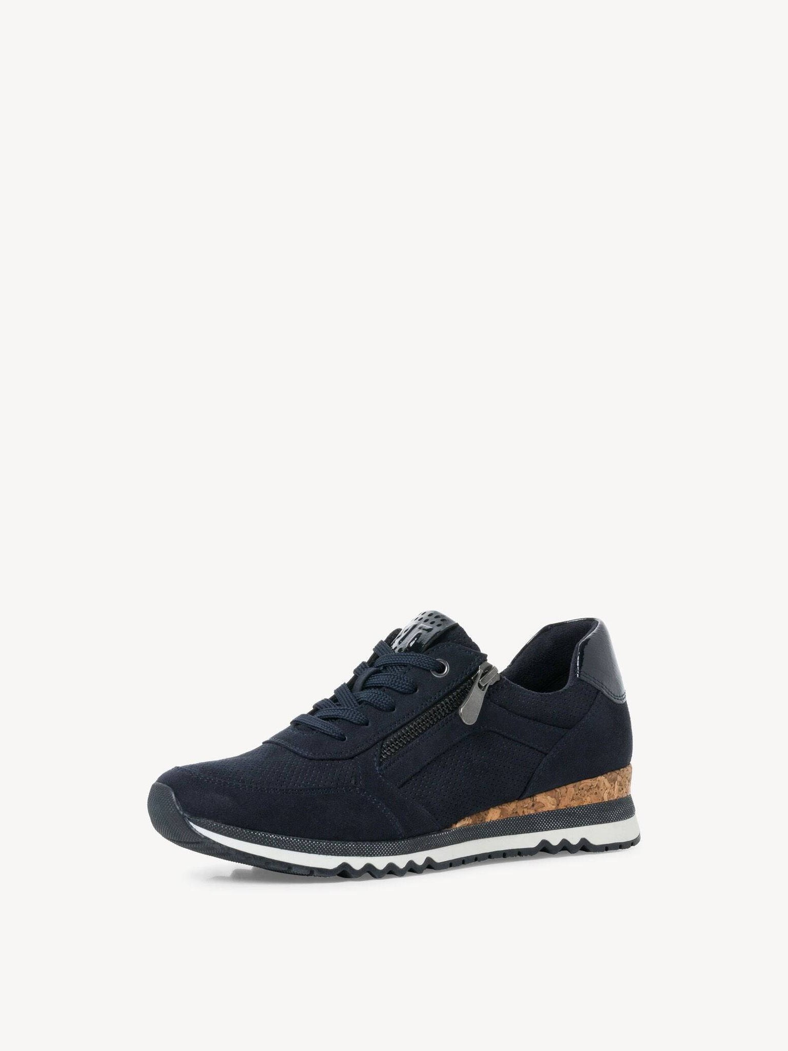 Marco Tozzi Navy Perforated Zip & Lace Up Trainer | Boutique on the Green