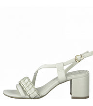 Load image into Gallery viewer, Marco Tozzi Off White Strappy Low Block Heel Sandal With Silver Trim Deatil
