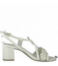 Load image into Gallery viewer, Marco Tozzi Off White Strappy Low Block Heel Sandal With Silver Trim Deatil
