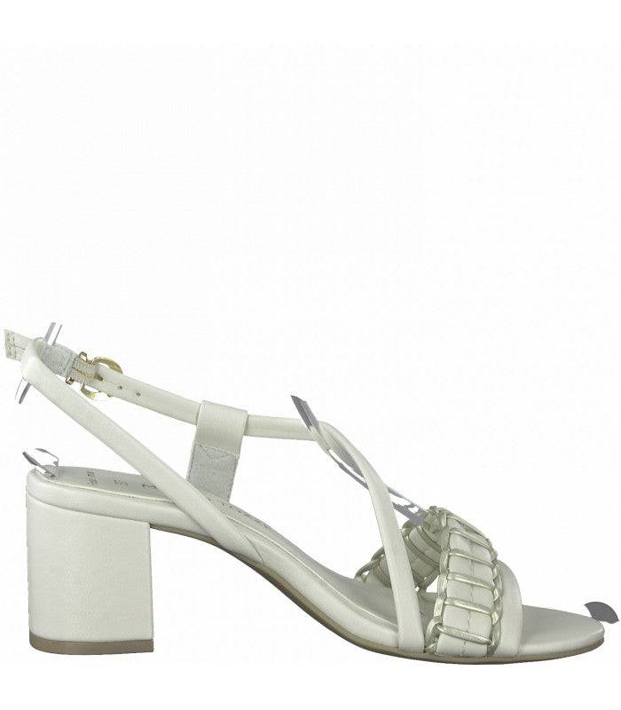 Marco Tozzi Off White Strappy Low Block Heel Sandal With Silver Trim Deatil