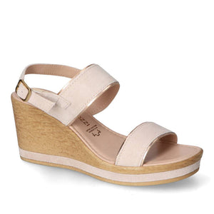 Marco Tozzi Rose Leather Wedge With Shimmer Elasticated Front Strap