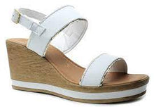 Load image into Gallery viewer, Marco Tozzi White Leather Two Strap Wedge With Silver Trim
