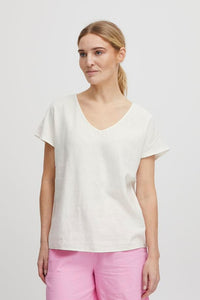 BYoung Falakka Linen Mix Short Sleeve V Neck Woven Top - Boutique on the Green 