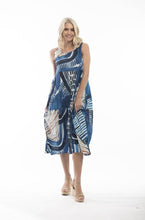 Load image into Gallery viewer, Orientique Alberobello Blue Abstract Print Organic Cotton Sleeveless Bubble Dress

