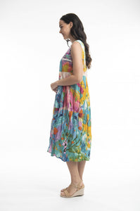 Orientique Dreamland Organic Cotton Woven Crinkle Printed Sleeveless Bubble Dress