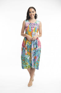 Orientique Dreamland Organic Cotton Woven Crinkle Printed Sleeveless Bubble Dress
