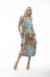 Orientique Marsaxlokk Floral Multi Print Linen Mix Sleeveless Midi Bubble Dress - Boutique on the Green 