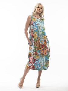 Orientique Marsaxlokk Floral Multi Print Linen Mix Sleeveless Midi