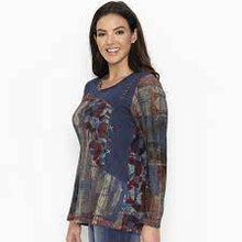 Load image into Gallery viewer, Orientique Ravenna Print Patch Work Stretch Long Sleeve Jersey Top - Boutique on the Green 
