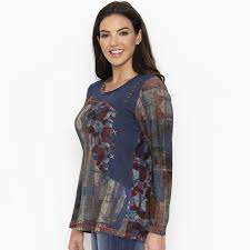Orientique Ravenna Print Patch Work Stretch Long Sleeve Jersey Top - Boutique on the Green 