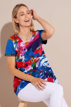 Load image into Gallery viewer, Orientique Santorini Multi Print Organic Cotton Jersey Stretch Short Sleeve T-Shirt

